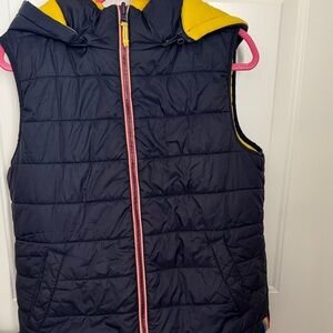 Boden Navy Quilted Hooded Reversible Puffer Vest